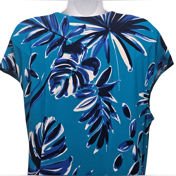 Tommy Bahama Clara Blue Botanical Blitz Palm Leaf Ruched Moc Wrap Dress Beach XL - Picture 6 of 16